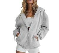 Zipped Hoodies for Women Oversized Zip Up Hoodie Women Casual Fall Winter Sweatshirts with Pockets 2025 Fashion Jackets(Grey,S)