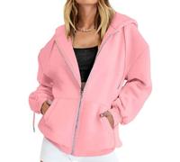 Zipped Hoodies for Women Oversized Zip Up Hoodie Women Casual Fall Winter Sweatshirts with Pockets 2025 Fashion Jackets(Pink,S)