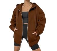 Zipped Hoodies for Women Oversized Zip Up Hoodie Women Casual Fall Winter Sweatshirts with Pockets 2025 Fashion Jackets(Brown,S)