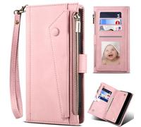 Zipper Wallet Case for Samsung Galaxy S25 FE, Leather Shell Stand Book Flip Case RFID Blocking, Card Holders with Samsung Galaxy S25 FE-Pink