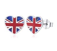 ZIPPICE Boucles d'oreilles à tige en forme de cœur en argent sterling 925 avec drapeau britannique - Cadeau de Noël pour femmes et filles - Cadeaux de remise de diplôme pour elle