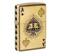 Zippo Ace of Skulls Design 540 Tumbled Brass Pocket Lighter, Or