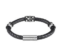 Zippo - Bracelet En Cuir Tressé Avec Breloques, 20 cm, Pour Homme Et Femme, Fermoir Poli Miroir, Noir, En Acier Inoxydable, En Coffret Cadeau