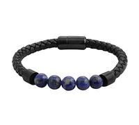 Zippo - Bracelet En Cuir Tressé Avec Breloques, 20 cm, Pour Homme Et Femme, Fermoir Poli Miroir, Noir, En Acier Inoxydable Et Lapis-lazuli