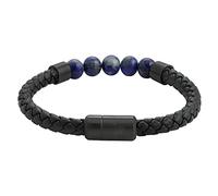 Zippo - Bracelet En Cuir Tressé Avec Breloques, 22 cm, Pour Homme Et Femme, Fermoir À Clip Poli Miroir, Noir/bleu, En Acier Inoxydable Et Lapis-lazuli