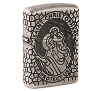 Zippo Armor St Metal Design Pocket Lighter Briquet de Poche Adulte Unisexe, Saint Christophe en Argent Antique, Taille Unique