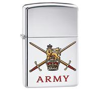 Zippo Briquet de Poche en métal résistant au Vent pour Cigarettes, Cigarettes, cigares, Bougies, Briquet de Poche, écusson de l'armée Britannique Chrome Poli Taille Unique