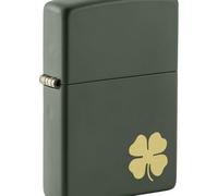 Zippo Briquet de poche vert mat trèfle à quatre feuilles