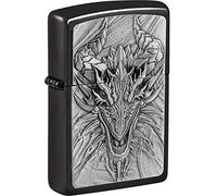 Zippo Briquet Ebony Emblème Metal Dragon 2007663 Dragon Flammes Chrome Briquet tempête