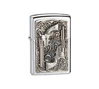 Zippo Briquet Revolver tempête chrome brossé emblème rechargeable