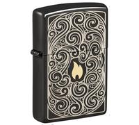 Zippo - Briquet Tempête À Motifs, Noir Poli, Gravure Laser Two-Tone, Rechargeable, Réutilisable, Coupe-vent, Coffret Cadeau, Fabriqué Aux États-Unis