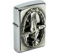 Zippo Briquet tempête - Aigle en miroir, chrome poli, emblème - Rechargeable - Réutilisable - Design coupe-vent - Boîte cadeau - Fabriqué aux États-Unis