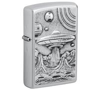 Zippo Briquet tempête - Alien Life - Chrome satiné - Emblème - Rechargeable - Réutilisable - Design coupe-vent - Boîte cadeau - Fabriqué aux États-Unis