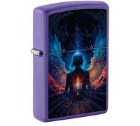 Zippo Briquet tempête Angel, ange, violet mat, lumière noire, rechargeable, réutilisable, design coupe-vent, boîte cadeau, fabriqué aux États-Unis