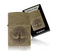 Zippo Briquet tempête - Arbre de Vie - Laiton Antique - Rechargeable - Réutilisable - Design Coupe-Vent - Boîte Cadeau - Fabriqué aux États-Unis