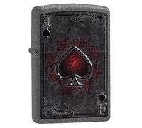 Zippo Briquet Tempête As de Pique, Effet Pierre | Un as de pique rouge et noir sur fond minéral. Pour un joueur de cartes ou de poker.
