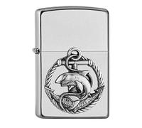 ZIPPO Briquet tempête avec emblème Requin, emblème attaché, Chrome satiné, Rechargeable, dans Une boîte Cadeau de qualité supérieure