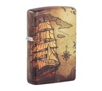 Zippo Briquet tempête Navire Pirate Image couleur 540° Blanc mat Rechargeable Coffret cadeau