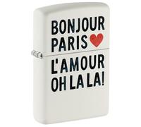 Zippo Briquet tempête Bonjour, blanc mat, image couleur, rechargeable, réutilisable, design coupe-vent, boîte cadeau, fabriqué aux États-Unis