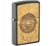 Zippo Briquet tempête - Boussole topographique, Vert Mat, emblème - Rechargeable - Réutilisable - Design Coupe-Vent - Boîte Cadeau - Fabriqué aux États-Unis