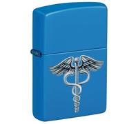 Zippo Briquet tempête Caduceus Symbol, symbole du caducée, bleu ciel mat, image couleur, rechargeable, réutilisable, design coupe-vent, boîte cadeau, fabriqué aux États-Unis