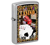 Zippo Briquet tempête Casino Slots, machines à sous, Street Chrome, image couleur, rechargeable, réutilisable, design coupe-vent, boîte cadeau, fabriqué aux États-Unis