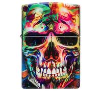 Zippo Briquet Tempête crâne psychédélique, Multicolore | Un crâne à lunettes noyé dans des couleurs fluo. Pour un amateur de pop art.