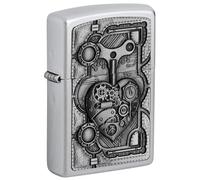 Zippo Briquet Tempête Cœur Steampunk – Chrome satiné, Emblème, Rechargeable