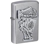 Zippo Lighter, Brass, Street Chrome Dead Mans Hand Emblem, One Size 49536