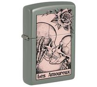 Zippo Briquet tempête Death Kiss, baiser mortel, vert sauge, image couleur, rechargeable, réutilisable, design coupe-vent, boîte cadeau, fabriqué aux États-Unis