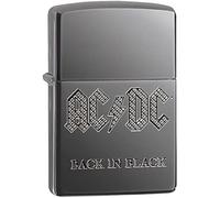 Zippo Briquet Tempête - Design AC/DC avec Gravure - Finition Armor Black Ice - Rechargeable - Réutilisable - Design Coupe-Vent - Coffret Cadeau Fabriqué aux États-Unis