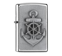 Zippo Briquet Tempête - Design Ancre - Finition Chrome Poli Brillant, Emblème - Rechargeable - Réutilisable - Design Coupe-Vent - Coffret Cadeau - Fabriqué aux États-Unis