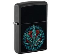 Zippo Briquet Tempête - Design Cannabis - Noir Mat, Color Image avec Effet Lumière Noire - Rechargeable - Réutilisable - Design Coupe-Vent - Coffret Cadeau - Fabriqué aux États-Unis