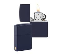 Zippo Briquet Coupe-Vent - Bleu Marine Mat avec Gravure sur Flamme latérale - Rechargeable - Réutilisable - Design Coupe-Vent - Coffret Cadeau - Fabriqué aux États-Unis - Exclusivité Amazon