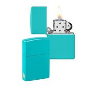 Zippo Briquet Coupe-Vent - Turquoise Plat avec Gravure sur Flamme latérale - Rechargeable - Réutilisable - Design Coupe-Vent - Coffret Cadeau - Fabriqué aux États-Unis - Exclusivité Amazon