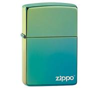Zippo - High Polish Teal Zippo Logo - Essence Briquet Coupe-Vent, Rechargeable, dans Une boîte Cadeau de Haute qualité 49191ZL Taille Unique Gris