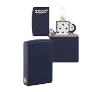 Zippo Briquet Tempête - Design Logo & Flamme - Bleu Marine Mat - Rechargeable - Réutilisable - Design Coupe-Vent - Coffret Cadeau Fabriqué aux États-Unis - Exclusivité Amazon