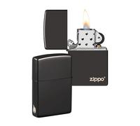 Zippo Briquet Tempête - Design Logo & Flamme - Finition Noire Haute Brillance - Rechargeable - Réutilisable - Design Coupe-Vent - Coffret Cadeau Fabriqué aux États-Unis - Exclusivité Amazon
