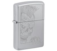 Zippo Briquet tempête - Design tête de Mort Mohawk - Argent - Chrome Poli - Lustré - Rechargeable - Réutilisable - Résistant au Vent - Boîte Cadeau - Fabriqué aux États-Unis