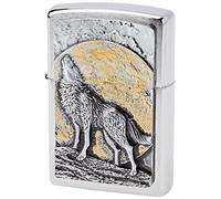 Zippo briquet, Wolf at Moonlight, 3-D Emblème, Chromé