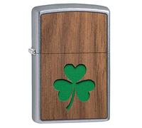 Zippo Briquet Woodchuck Clover – Street Chrome – Emblème en noyer – Rechargeable, Résistant au vent