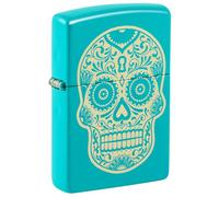 Zippo Briquet Tempête - Dia De Los Muertos Sugar Skull - Finition Turquoise Mat, Gravure Laser - Rechargeable - Réutilisable - Design Coupe-Vent - Coffret Cadeau - Fabriqué aux États-Unis