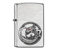 ZIPPO 2007134 - Briquet tempête Dragon Emblème Attached/Adorned with Swarovski® Crystal, Chrome Brushed, Rechargeable, dans Une boîte Cadeau de Haute qualité, Argent