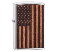 Zippo Woodchuck USA American Flag Pocket Lighter Briquet Mixte, Gris, Taille Unique