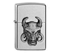 Zippo - Briquet tempête emblème 3D Mini Diable, Finition Street Chrome, Rechargeable, réutilisable, Design Coupe-Vent, boîte Cadeau, fabriqué aux États-Unis