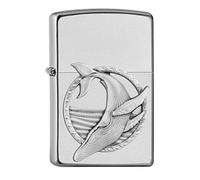 Zippo - Briquet Tempête, Emblème Baleine Bleu, Chrome Satiné, Rechargeable, Réutilisable, Résistant Au Vent, Coffret Cadeau, Fabriqué Aux États-Unis