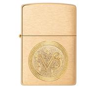 Zippo Briquet Tempête Emblème Capricorne, Laiton brossé | Le symbole du Capricorne gravé dans un médaillon de laiton. Pour quelqu'un né entre fin décembre et janvier.