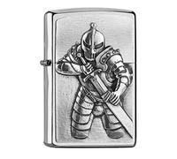 Zippo - Briquet tempête, emblème Chevalier de Fantasy, Chrome brossé, Rechargeable, réutilisable, à Essence, Coupe-Vent, boîte Cadeau, fabriqué aux États-Unis