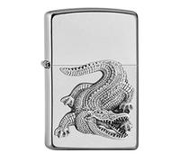 Zippo - Briquet tempête emblème Crocodile, Chrome brossé, Rechargeable, réutilisable, à Essence, Coupe-Vent, boîte Cadeau, fabriqué aux États-Unis