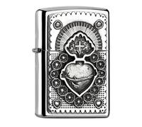 Zippo - Briquet tempête, emblème cœur mexicain, chrome haute brillance, rechargeable, réutilisable, design coupe-vent, boîte cadeau, fabriqué aux États-Unis